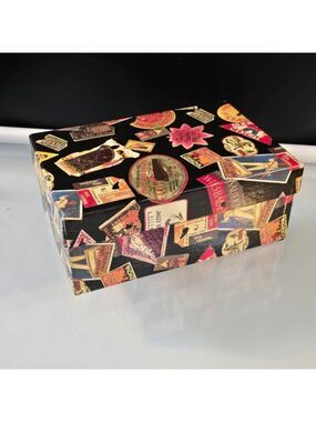 Decorative Storage Box Vintage Travel Labels Collage #1